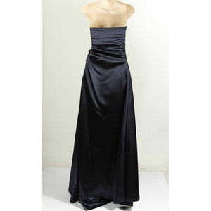 Vera Wang Navy Satin Aline Strapless Full Length Evening Gown